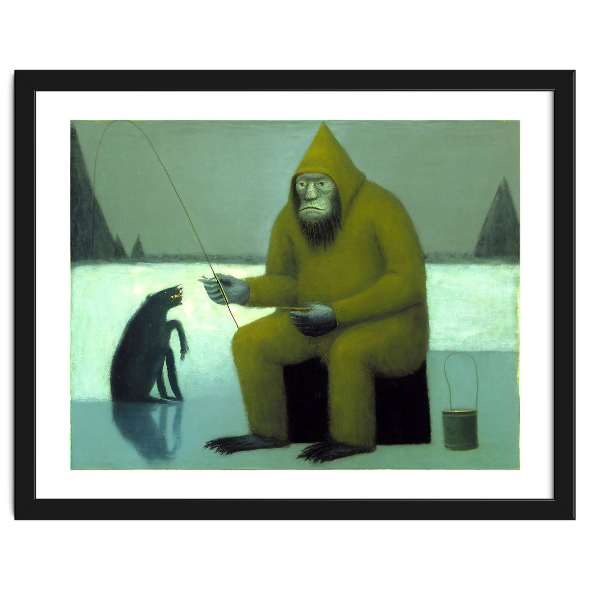 Yeti Ice Fishing With His Dog