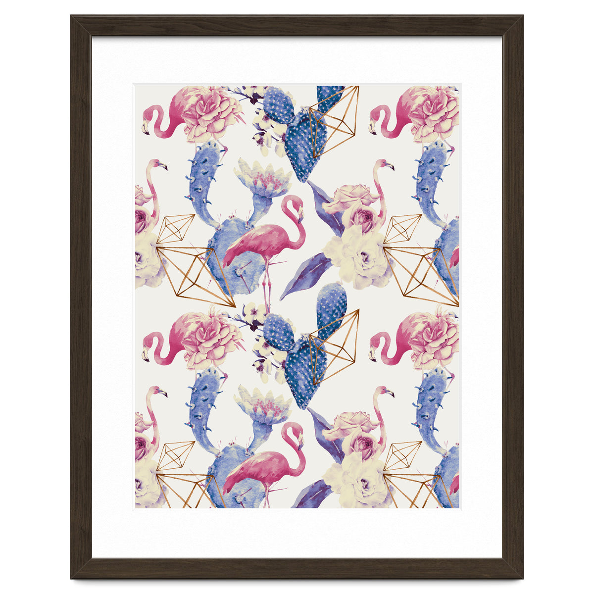 Flamingos, geometric and flowers 02