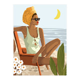 Moon Child, Beach Vacation, Black Woman Illustration Travel Ocean, Tropical Bohemian Fashion (Print Only) thumbnail