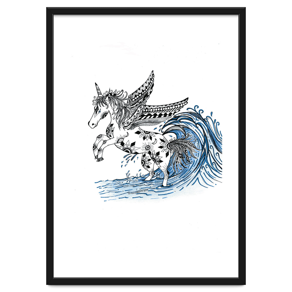 Winged Sun And Moon Unicorn Zentangle