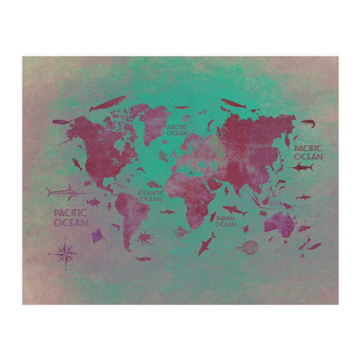 World Map text green (Print Only)