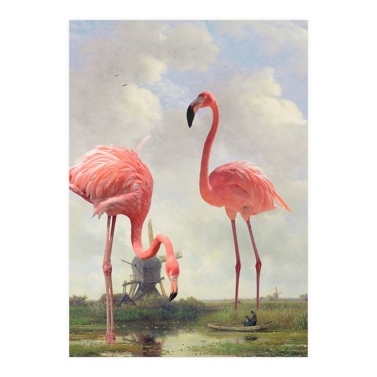 Fishing With Flamingos (Print Only)