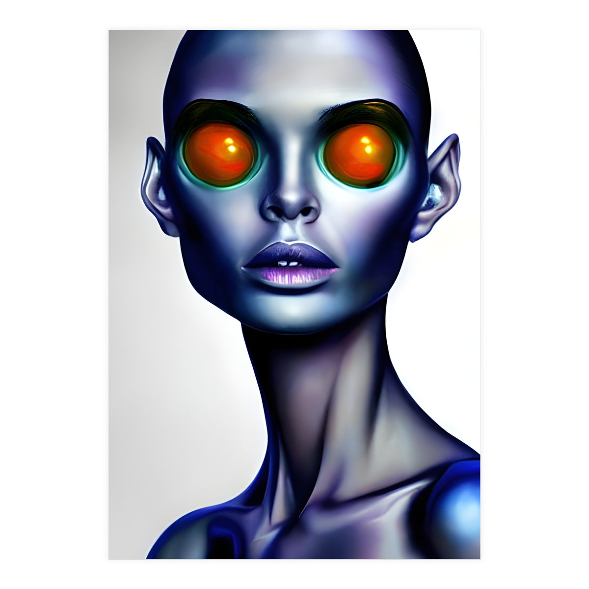 Strange Alien Woman Portrait Face AI Art (Print Only)