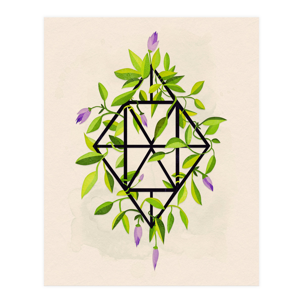 Geometric frame with leaves and flowers (Print Only)