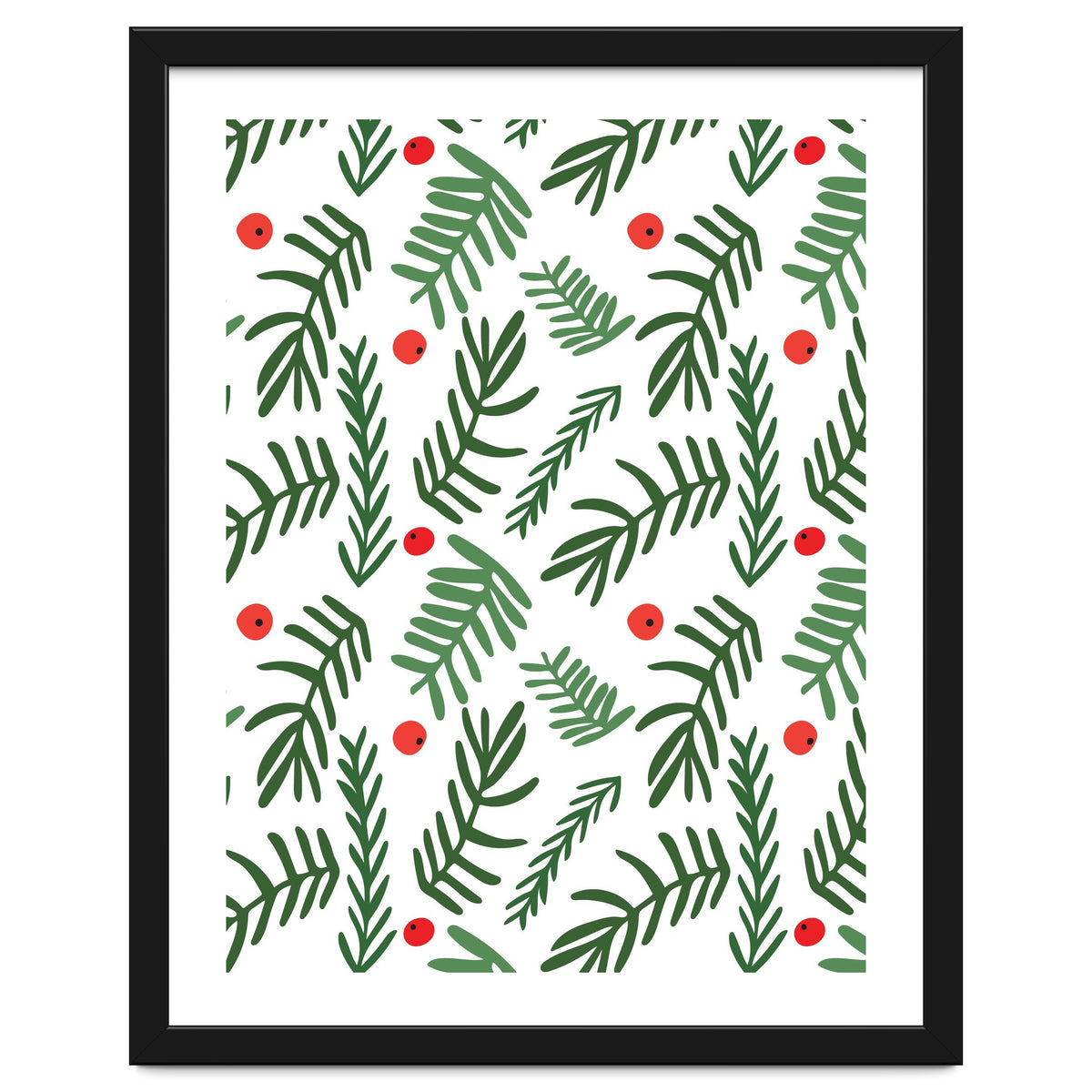 Pine Tree Branches With Christmas Berries Pattern