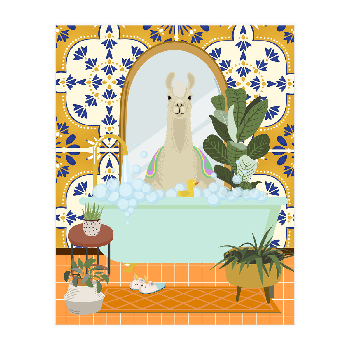 Llama Bathing in Moroccan Style Bathroom (Print Only)