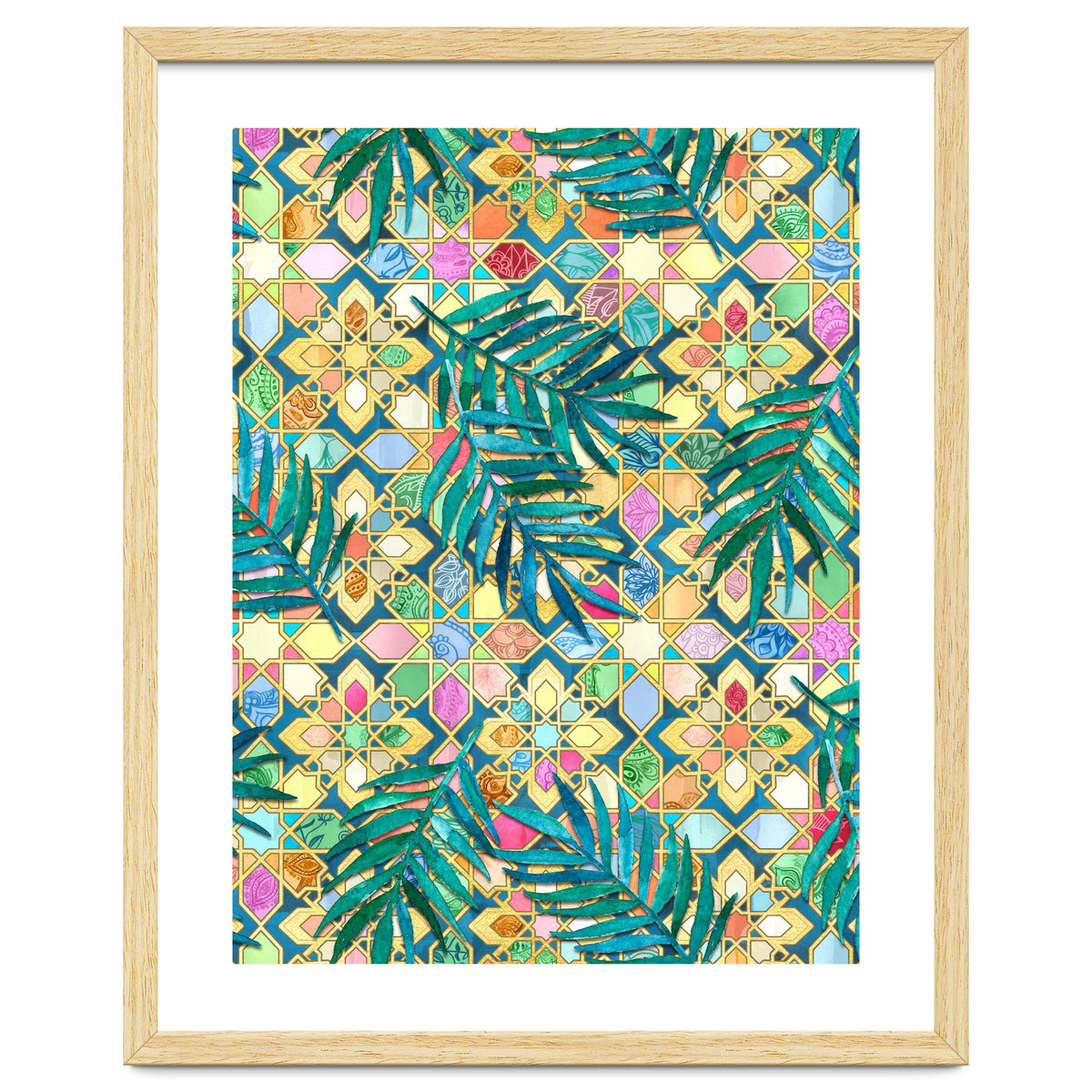 Gilded Moroccan Mosaic Tiles with Palm Leaves