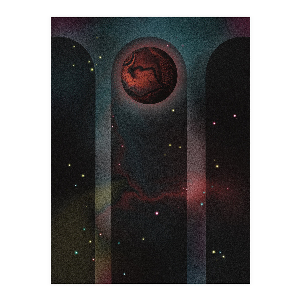 Space Temple with red planet (Print Only)