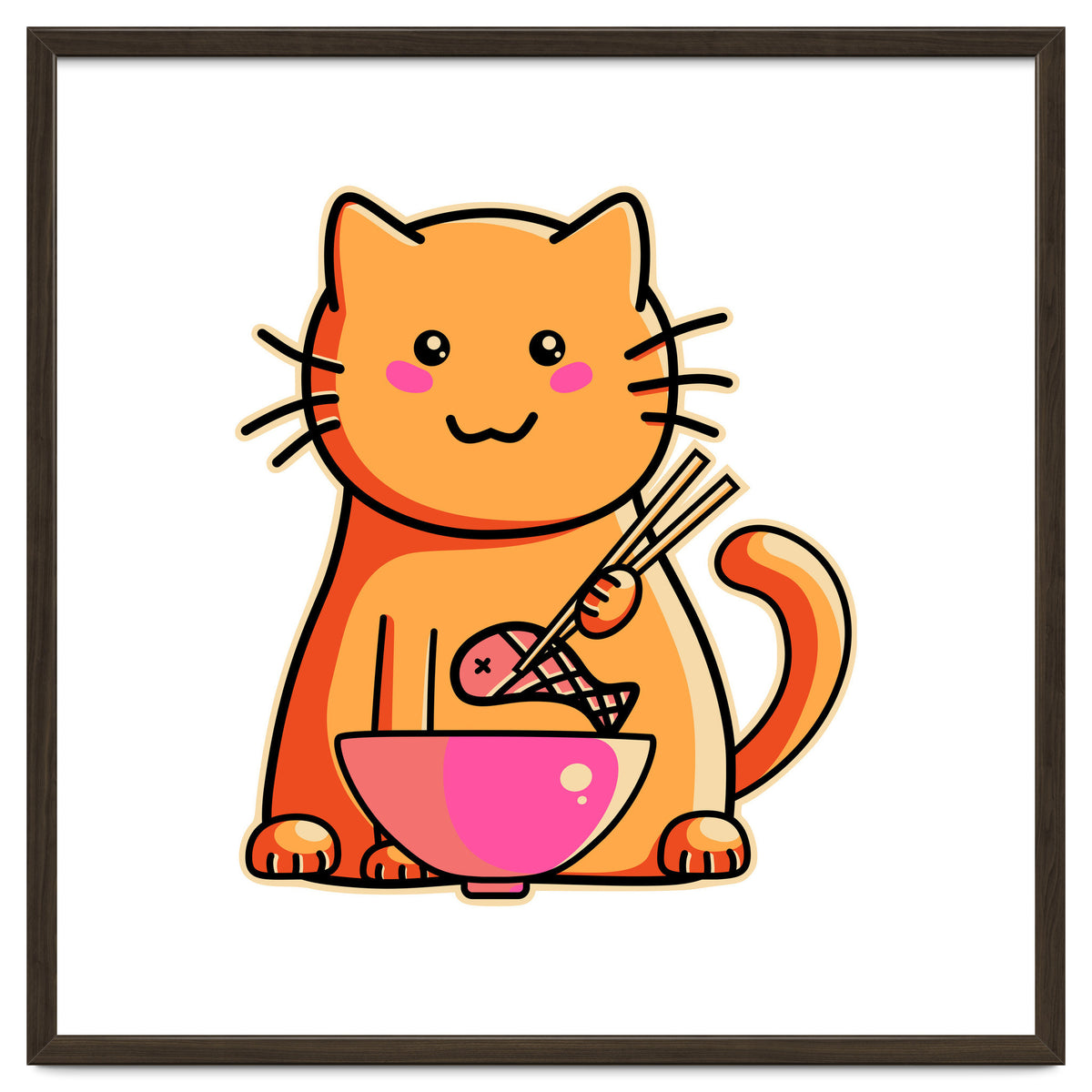 A Cat's Favourite Meal - kawaii cat eating fish with chopsticks