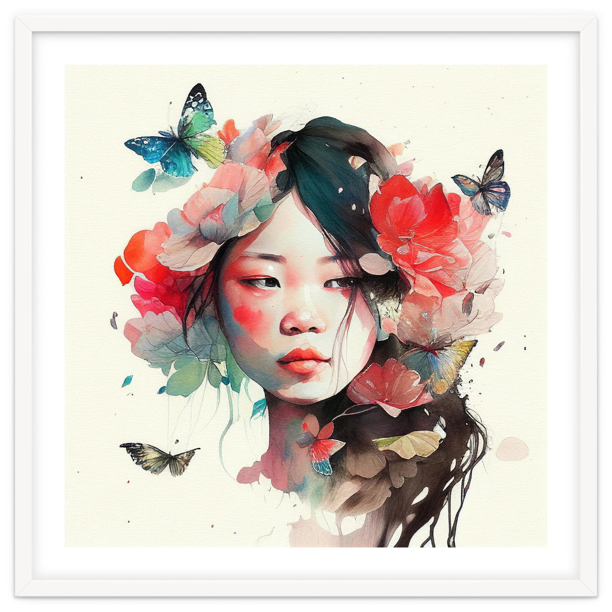 Watercolor Floral Asian Woman #8