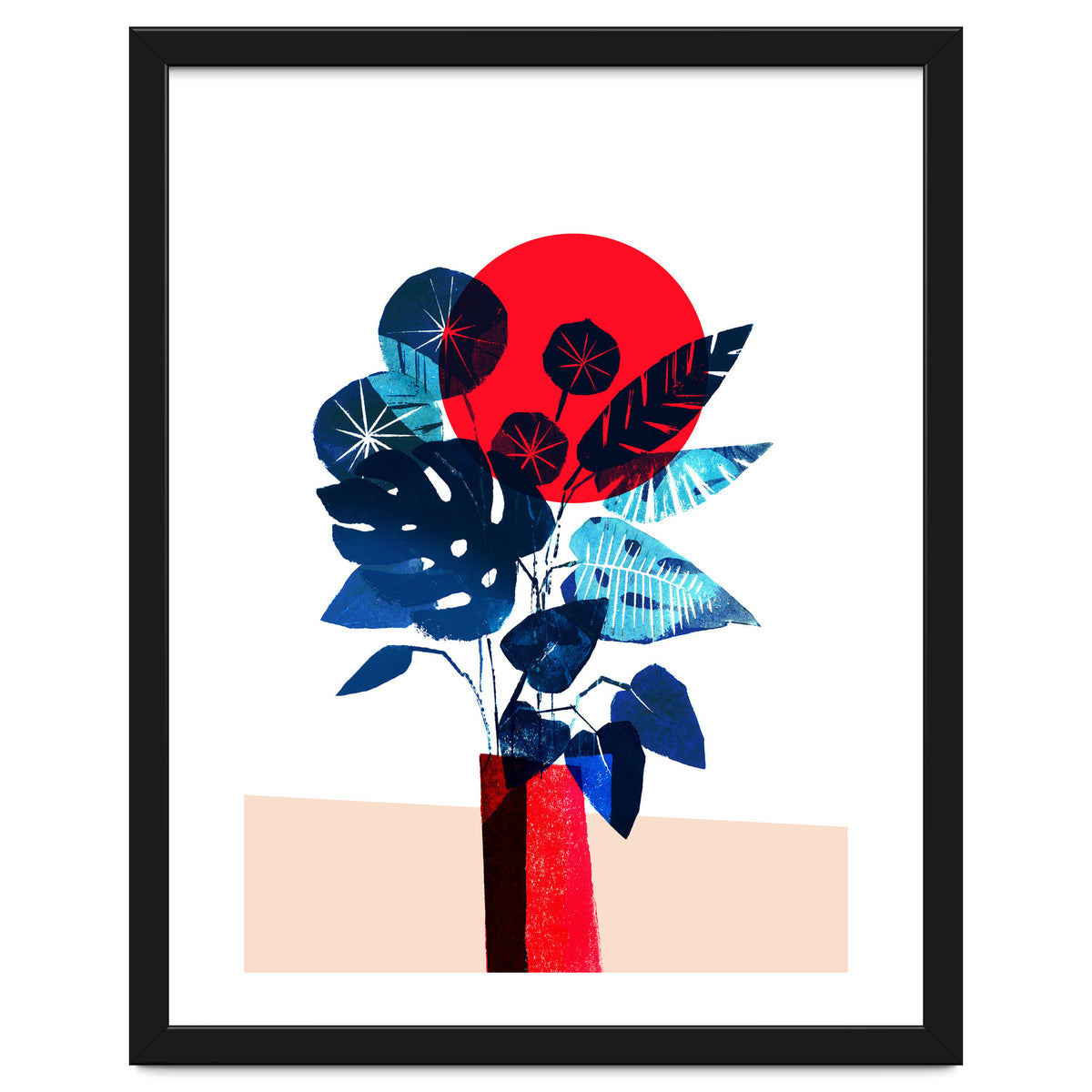 Blue Flowers in Red Vase
