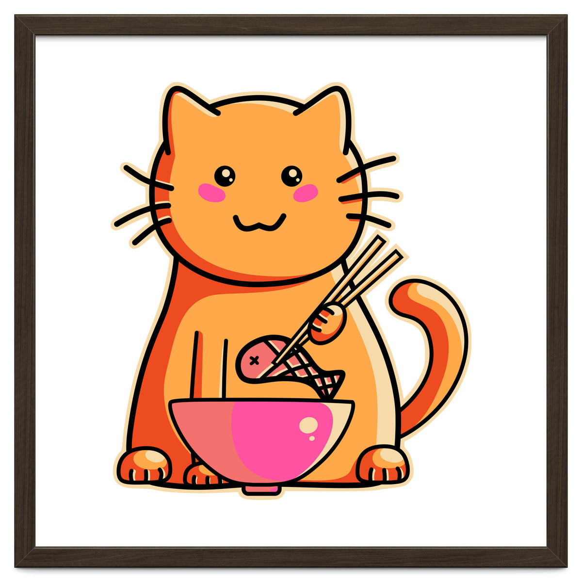 A Cat's Favourite Meal - kawaii cat eating fish with chopsticks
