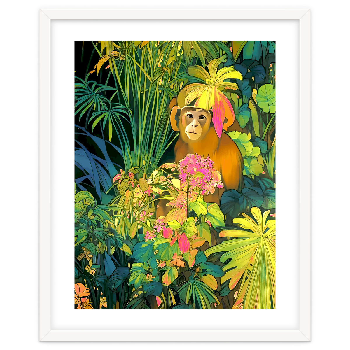 Daydreamer, Coming of Age Monkey Tropical Jungle Plants, Wildlife Botanical Nature Forest Bohemian Animals