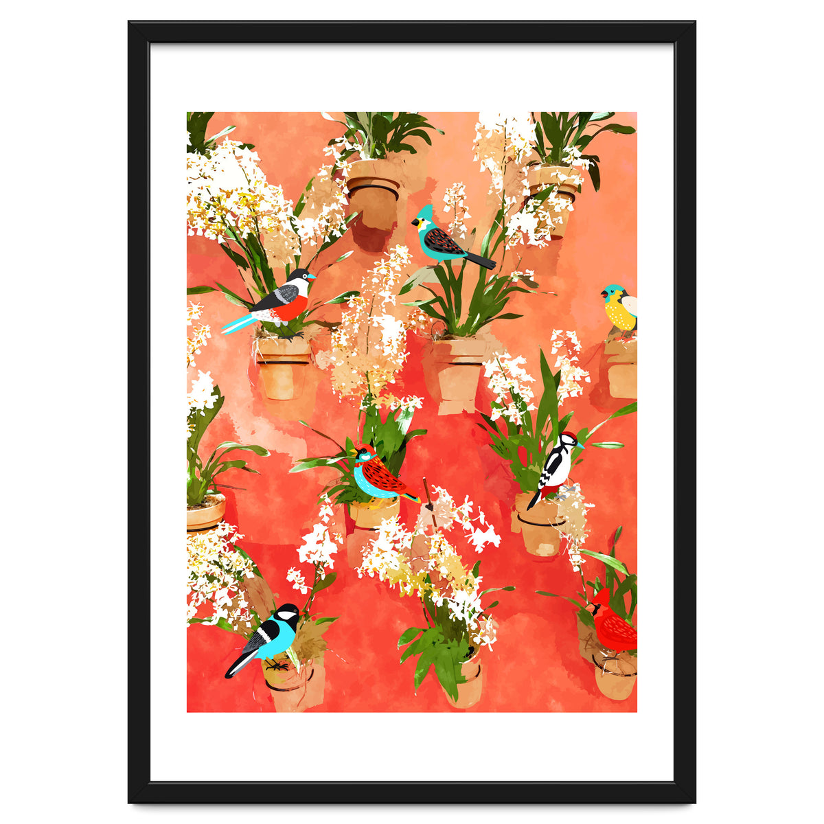 Birds of different feathers flock together | Biodiversity Wildlife Animals Red Watercolor Painting