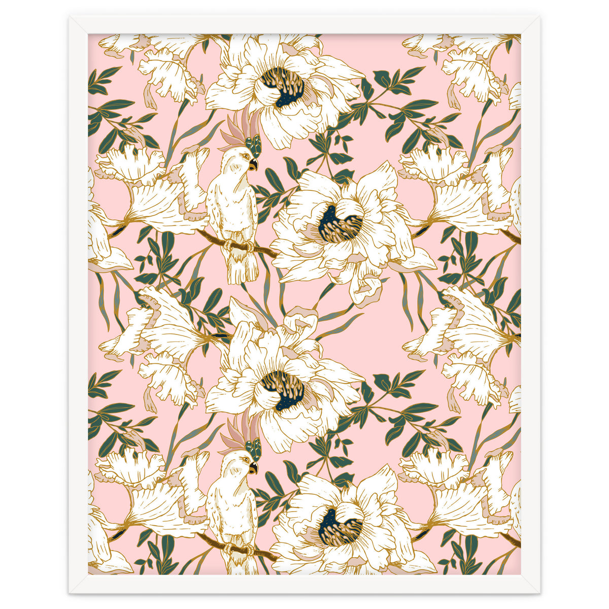 Exotic birds on flowers