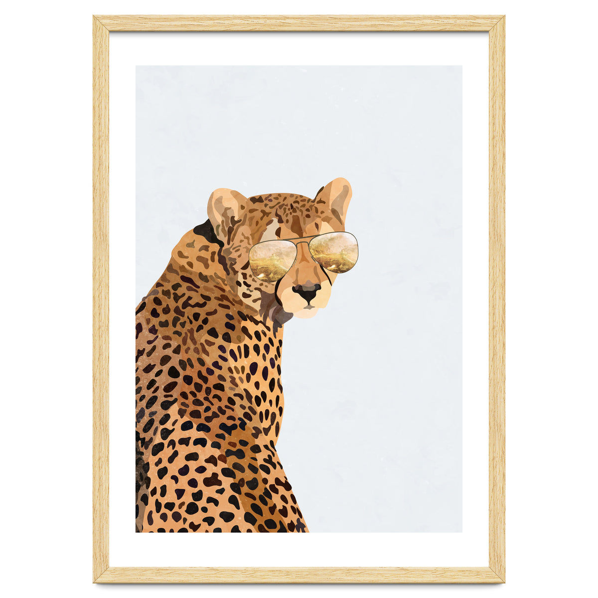 Cool Cat Cheetah Portrait with Gold Sunglasses
