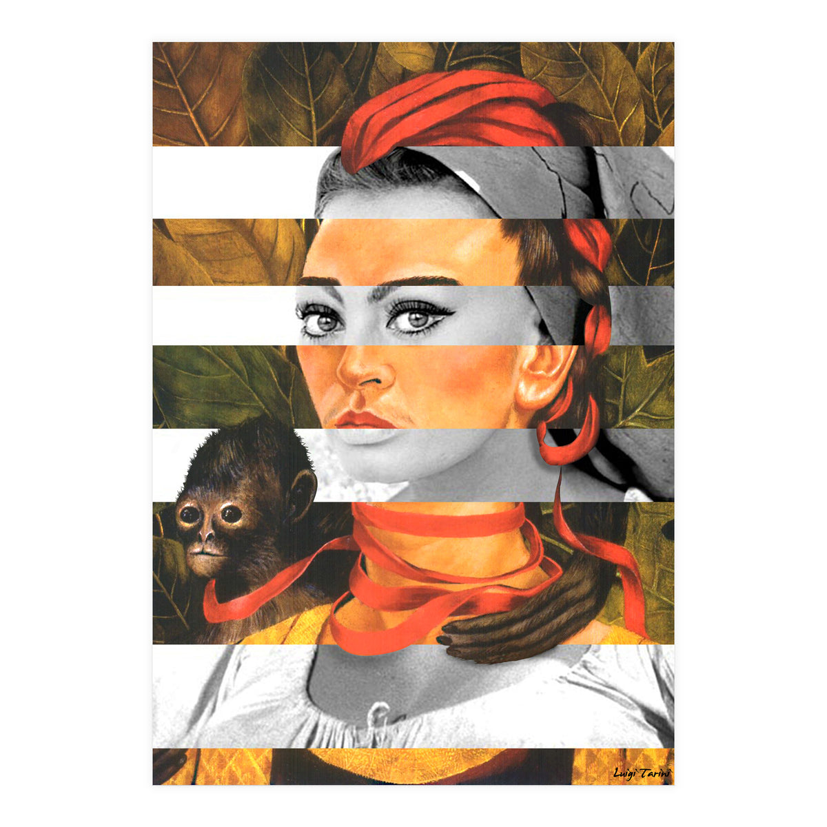 Frida Kahlo's Self Portrait with Monkey & Sophia Loren (Print Only)