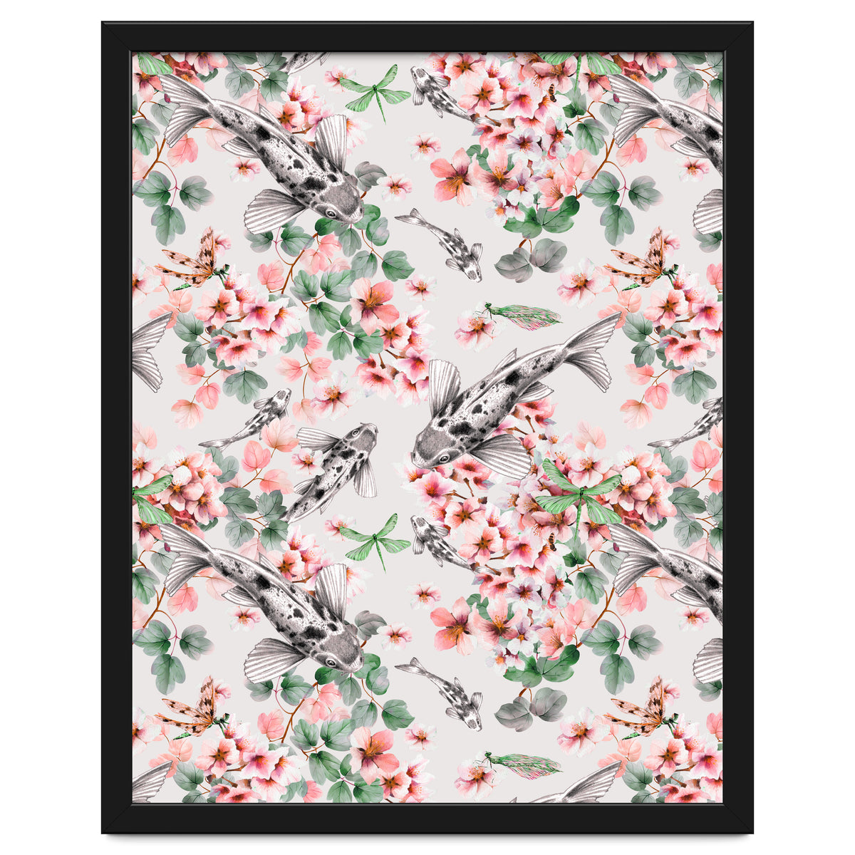 Asian fish among flowers