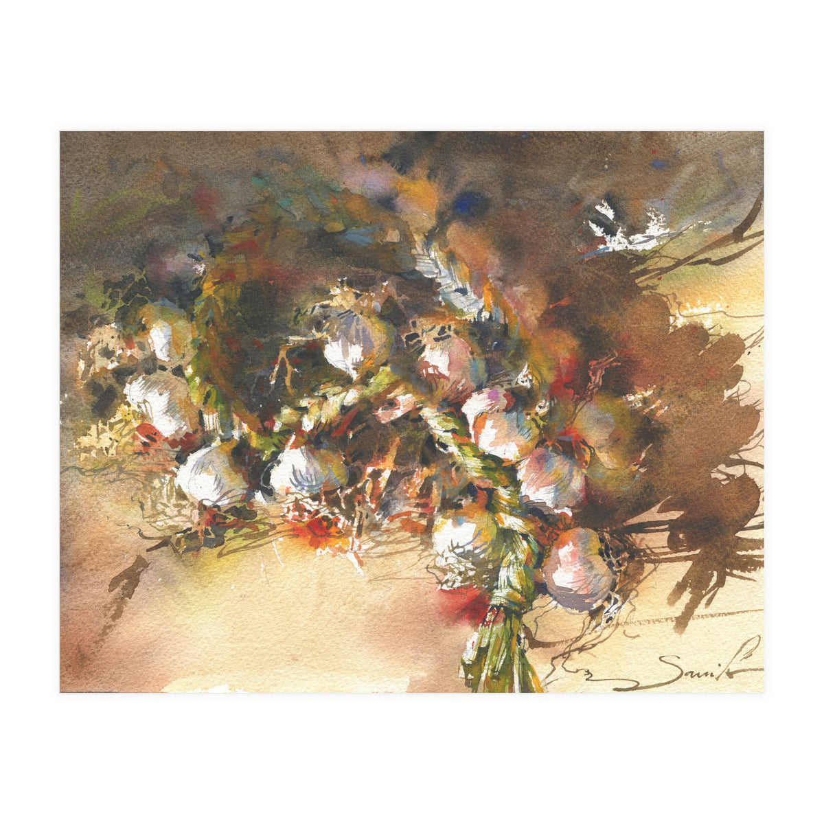 Still life garlic Watercolor  (Print Only)