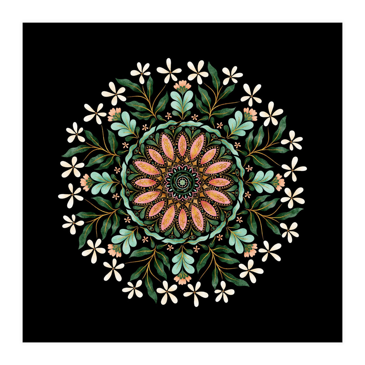 Floral Mandala | Black (Print Only)