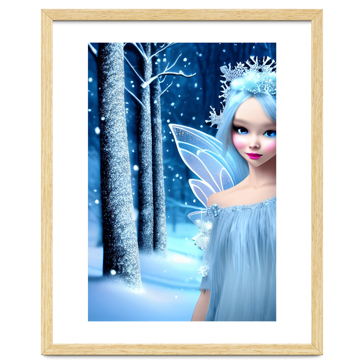 Cute 3d light blue Winter Fairy in the Forest