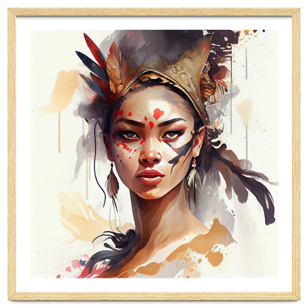 Watercolor Floral Indian Native Woman #7