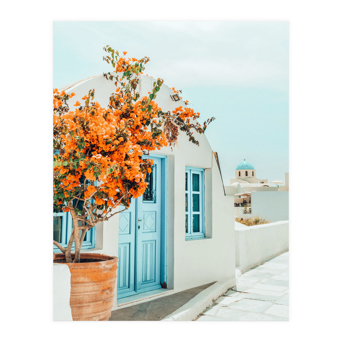 Greece Airbnb, Greece Photography Travel Digital Art, Scenic Landscape Architecture, White Building (Print Only)