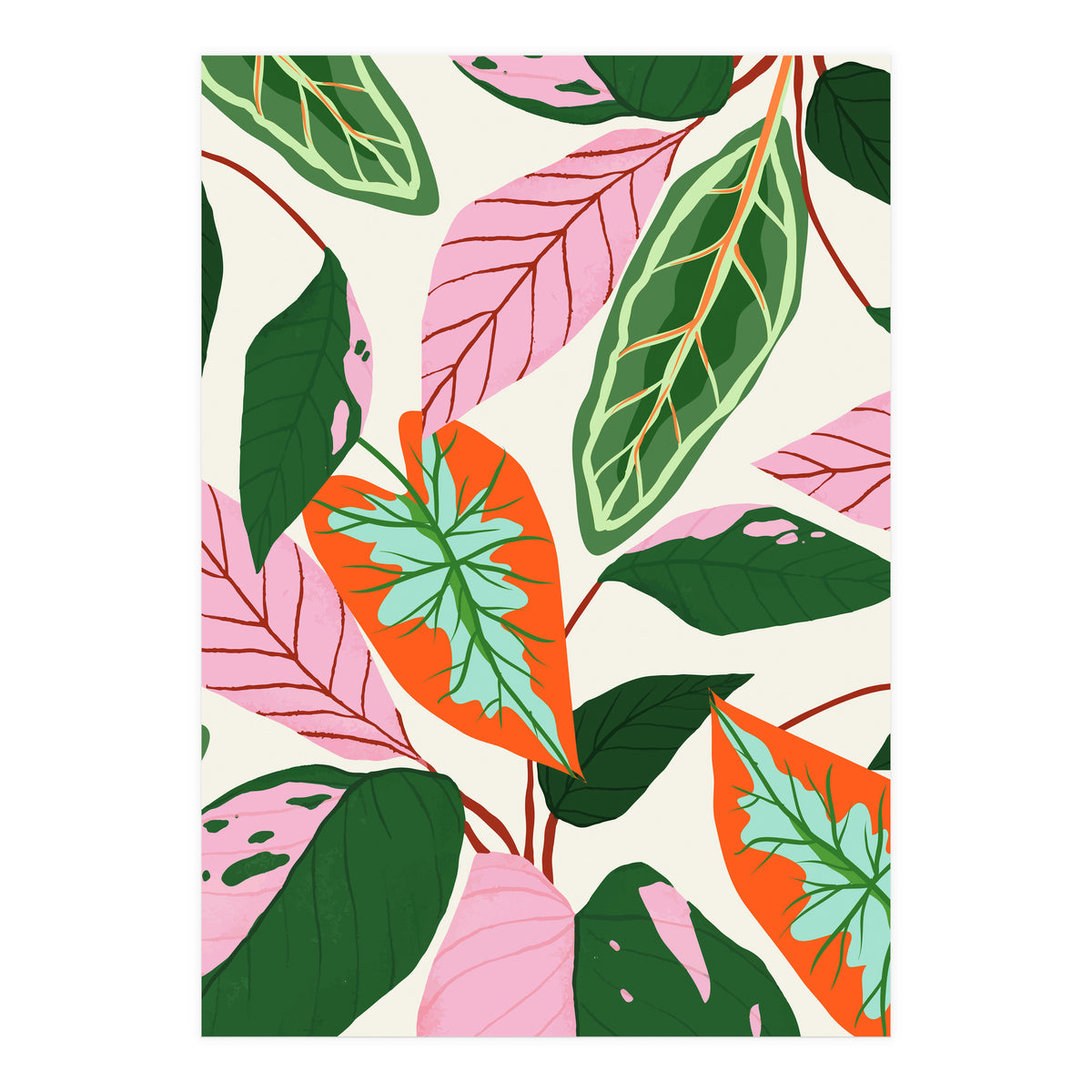 The Inseparable V.02, Nature Botanical Plants, Blush Leaves Modern Bohemian, Pastel Illustration Garden (Print Only)