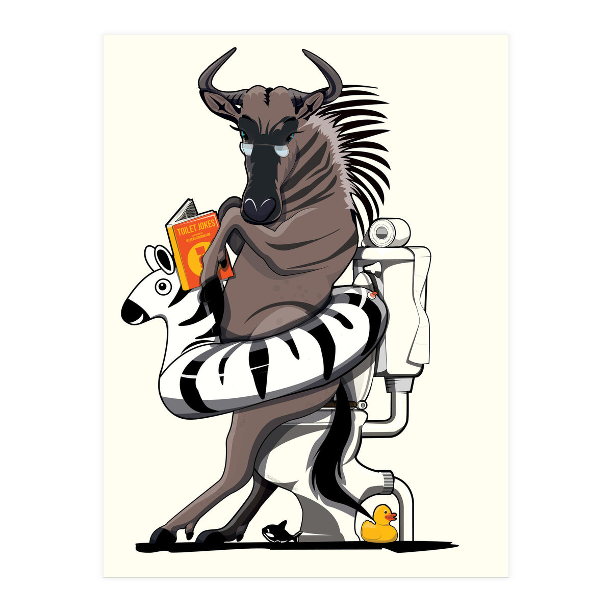 Wildebeest on the toilet, Funny Bathroom Humour (Print Only)