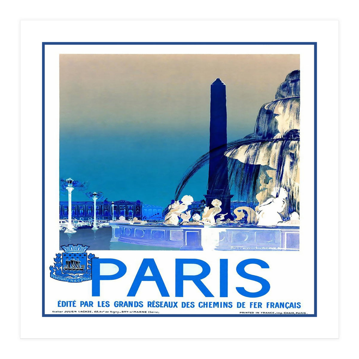 Travel Poster Paris Vintage  (Print Only)