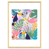 Tropical Spring | Pastel Quirky Modern Bohemian Jungle Botanical | Flamingo Palm Cockatoo Birds