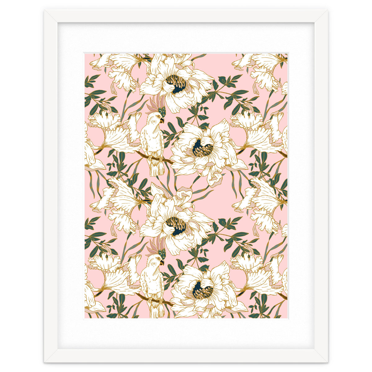 Exotic birds on flowers