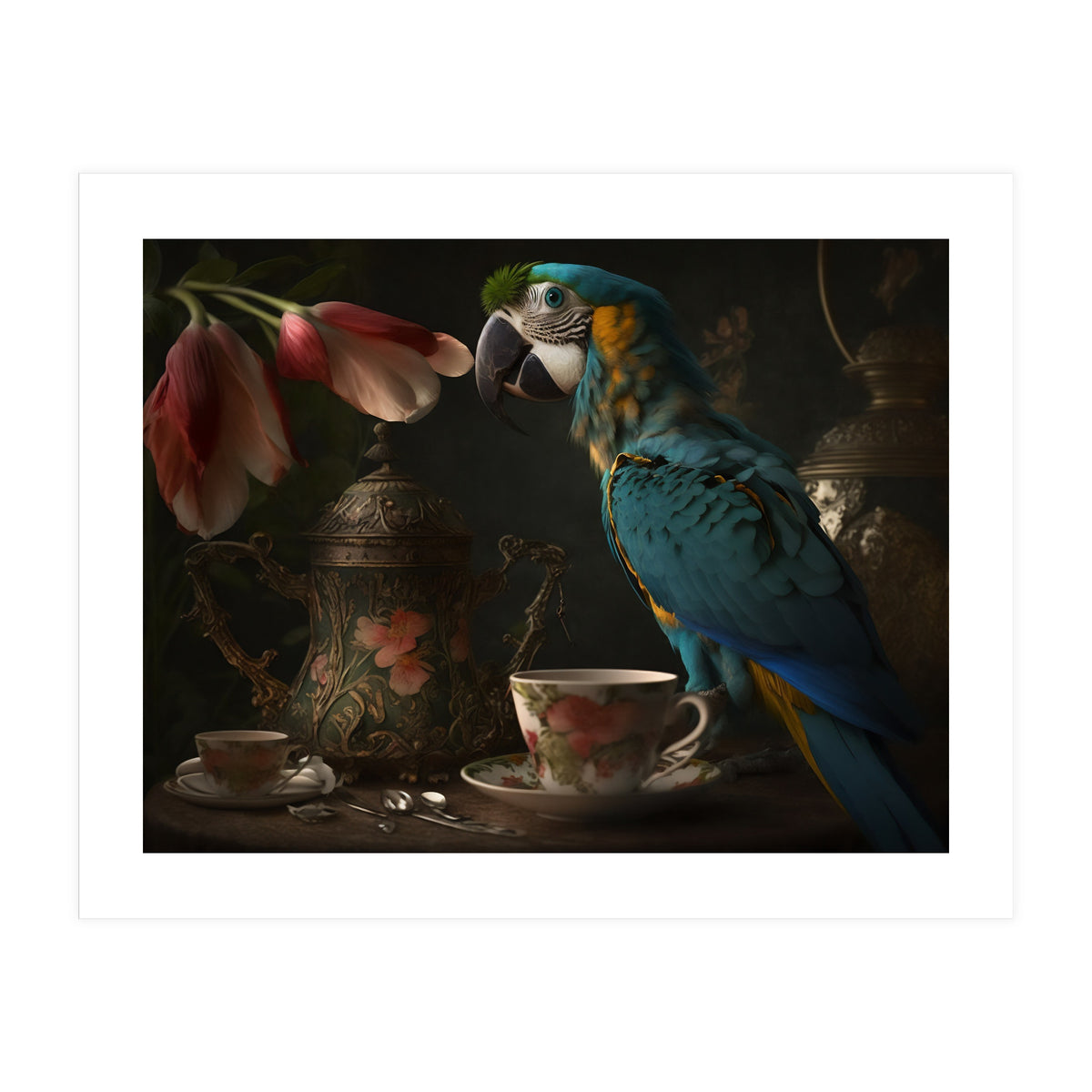 Parrot with a Tea Cup and Teapot (Print Only)