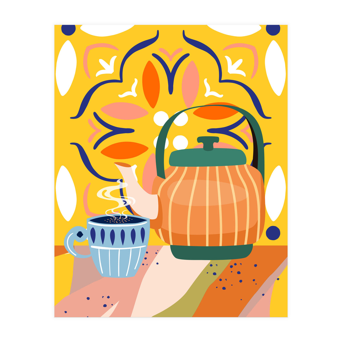 Pumpkin Spice Latte | Tea Chai Kettle & Cup | Modern Bohemian Colorful India | Eclectic Culture (Print Only)