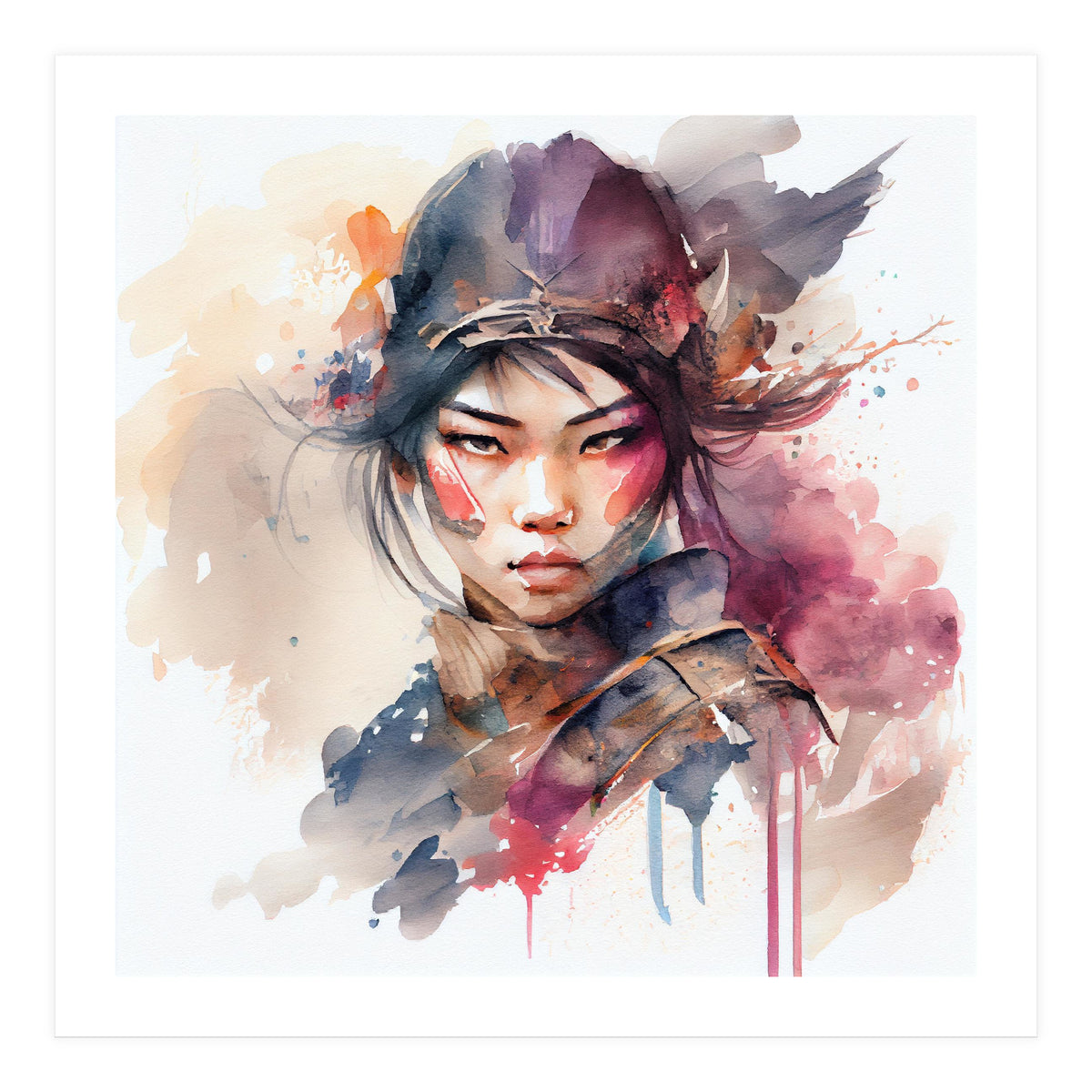 Watercolor Asian Warrior Woman #3  (Print Only)