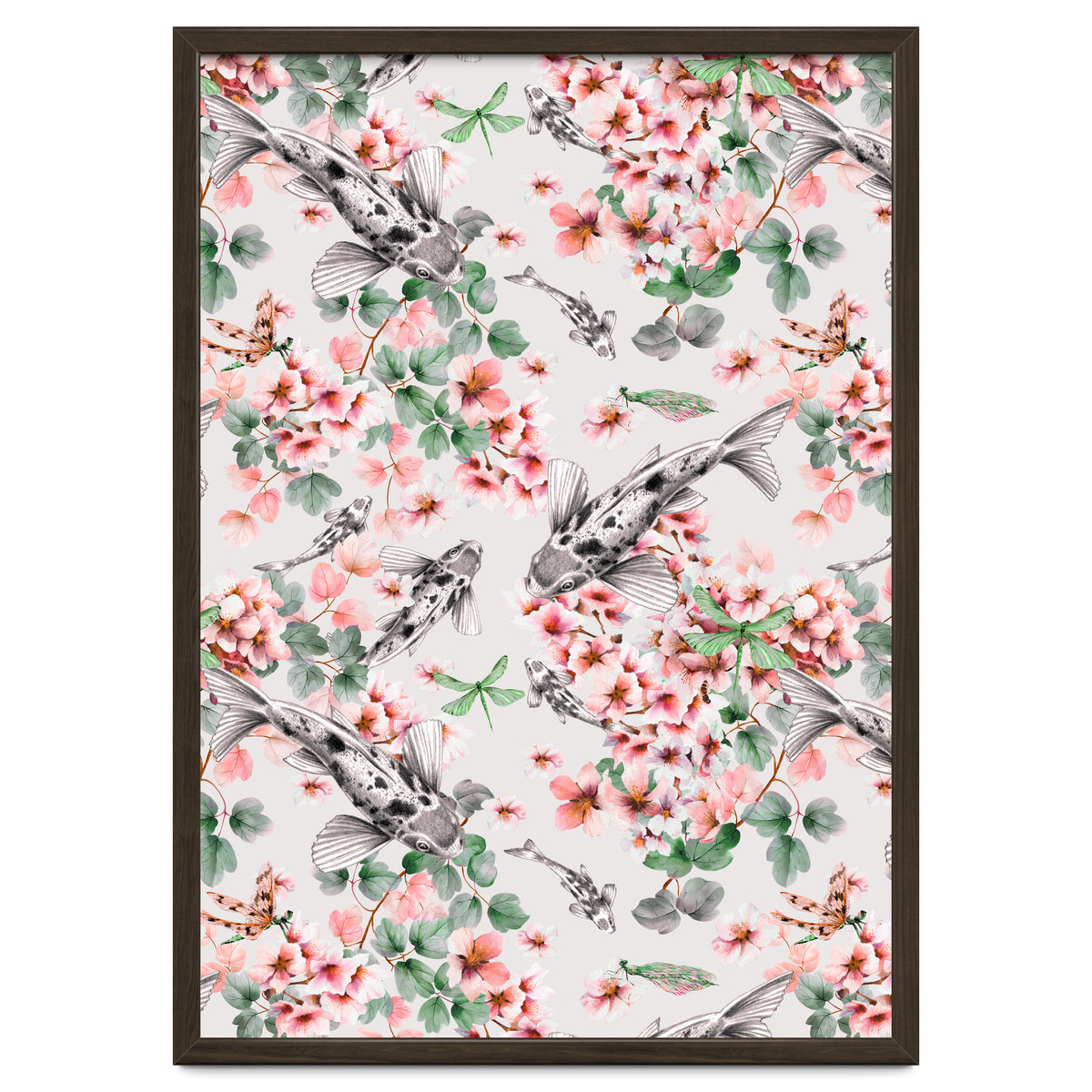 Asian fish among flowers