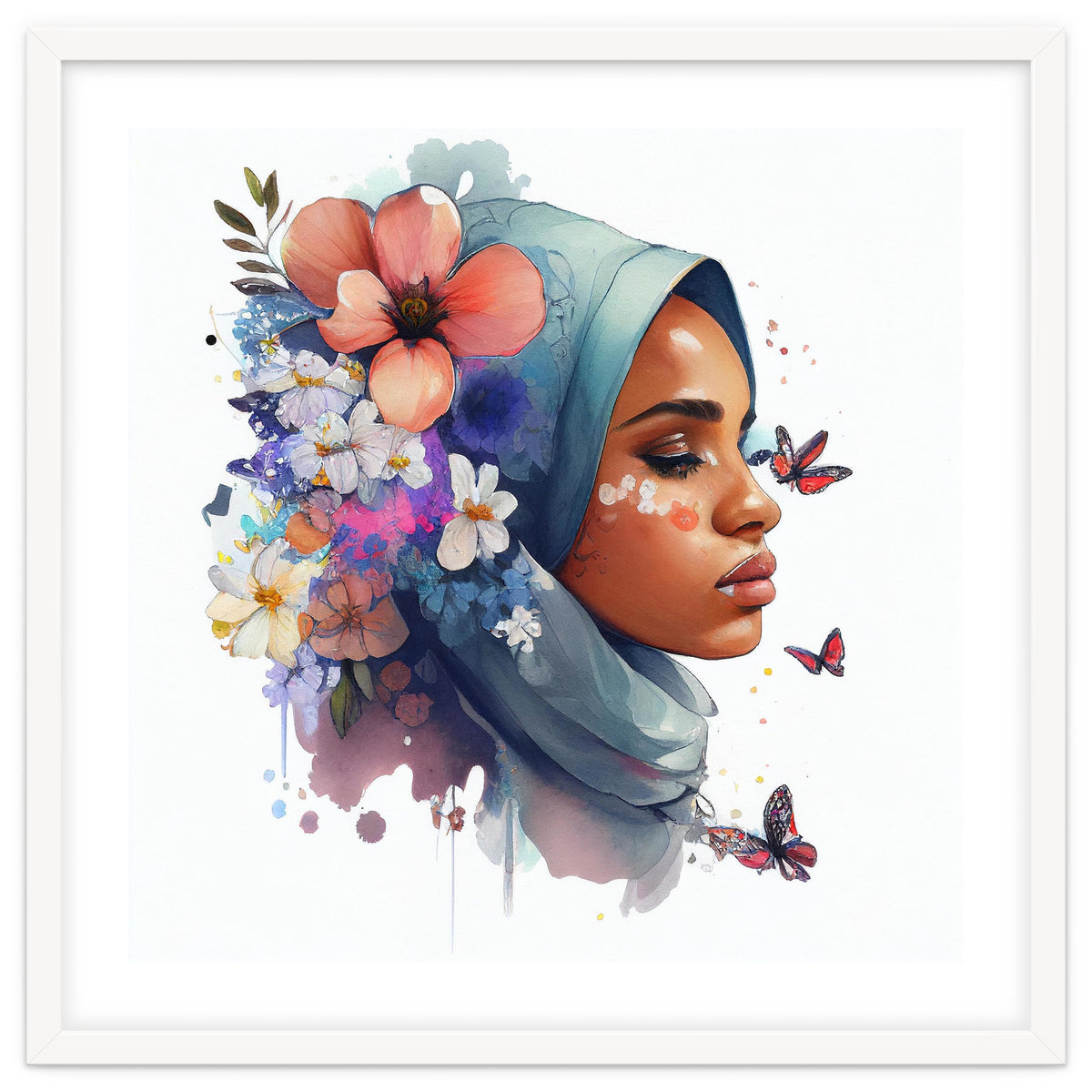 Watercolor Floral Muslim Arabian Woman #3