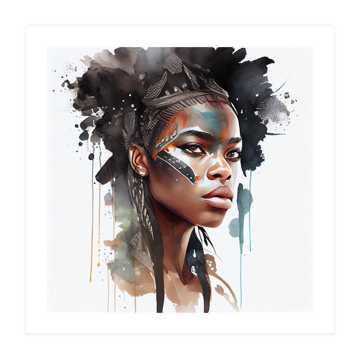 Watercolor African Warrior Woman #6 (Print Only)
