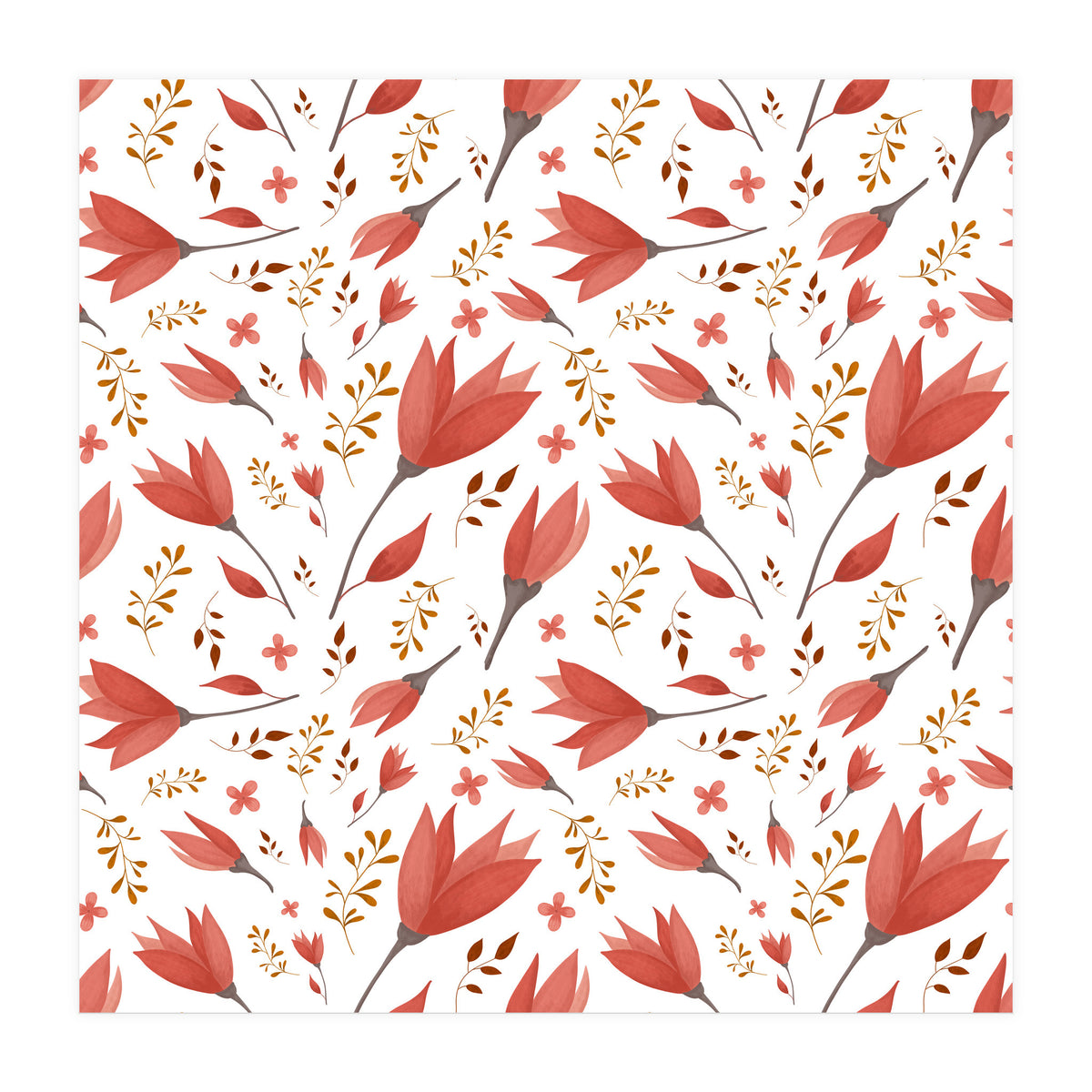 Delicate Autumn Floral Gouache Pattern Collection I (Print Only)