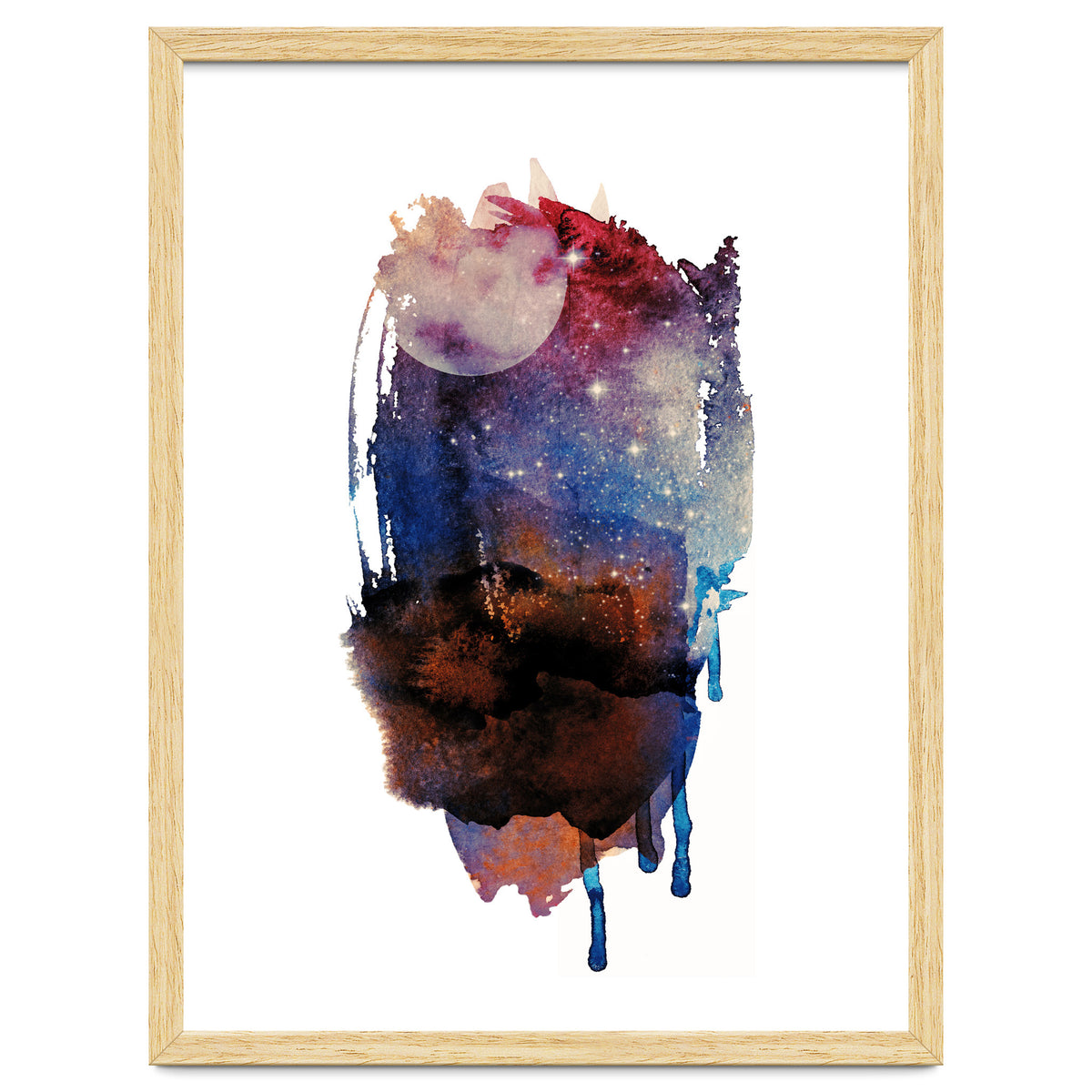 Abstract watercolour red moon