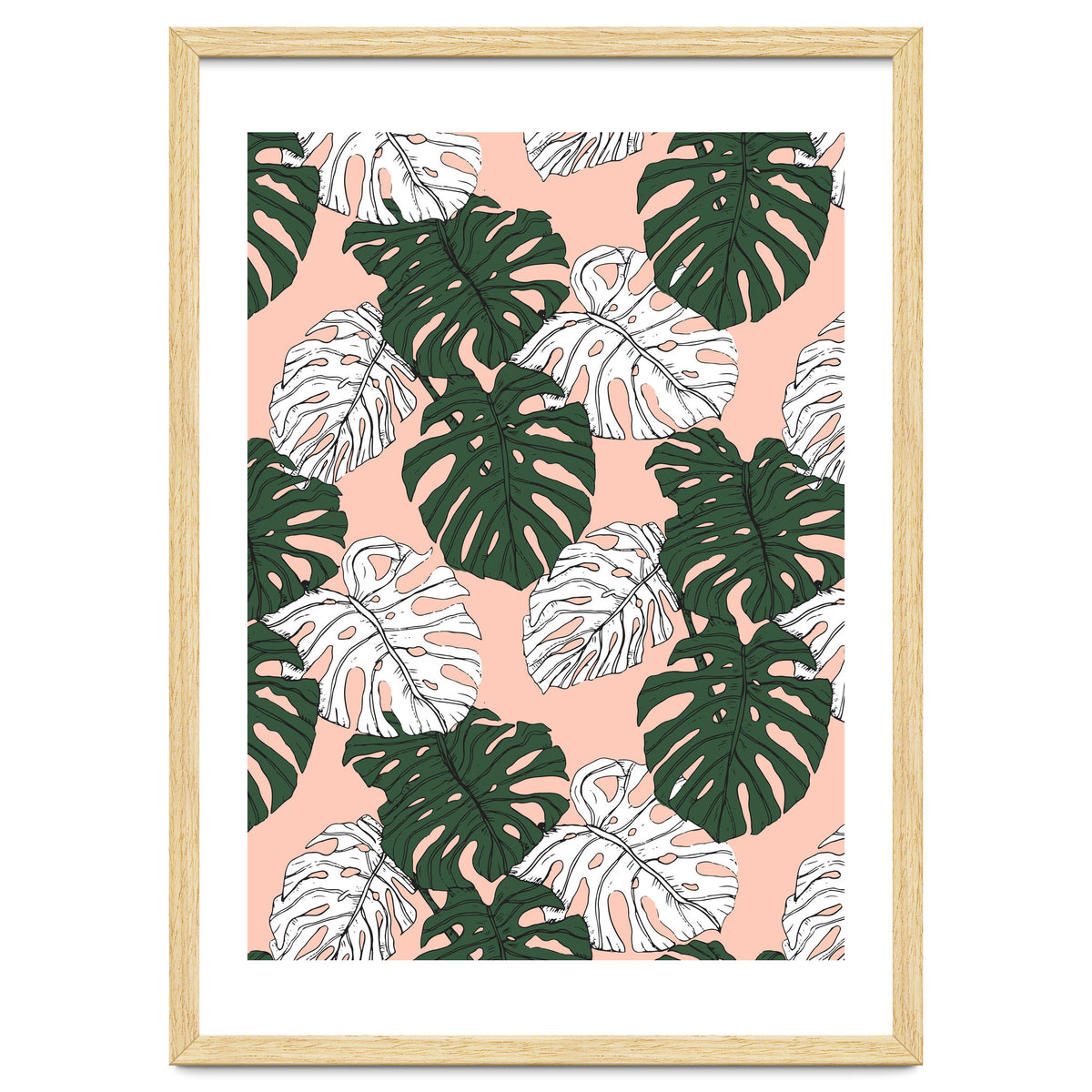 Hand drawing monstera pastel color