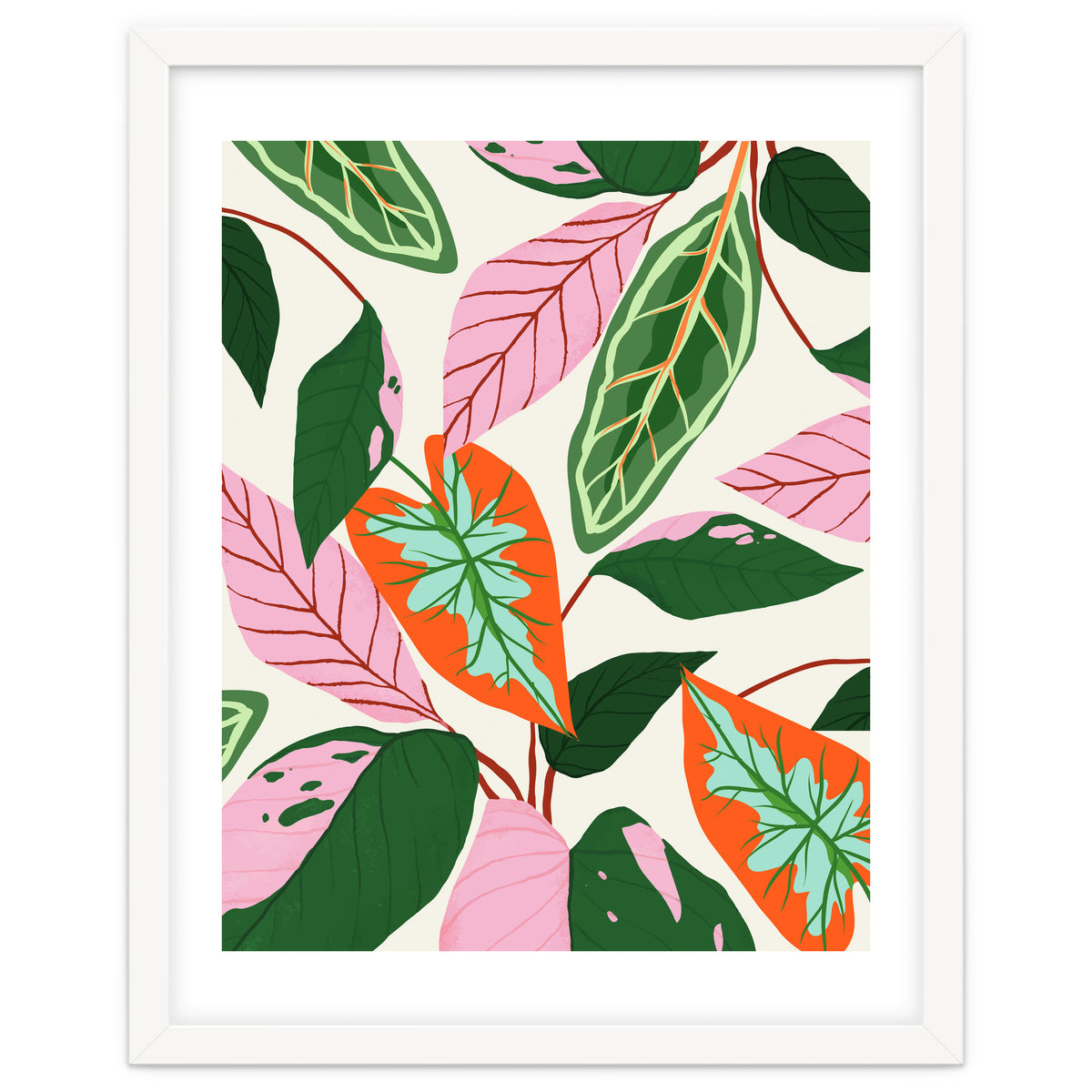 The Inseparable V.02, Nature Botanical Plants, Blush Leaves Modern Bohemian, Pastel Illustration Garden