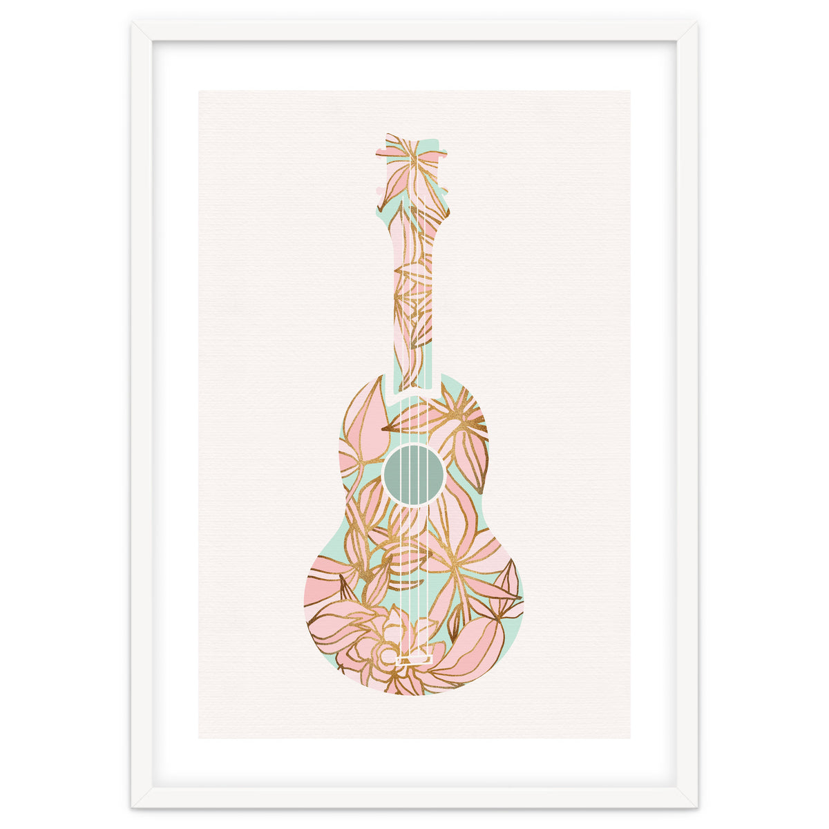 Aqua and Pink Floral Ukulele