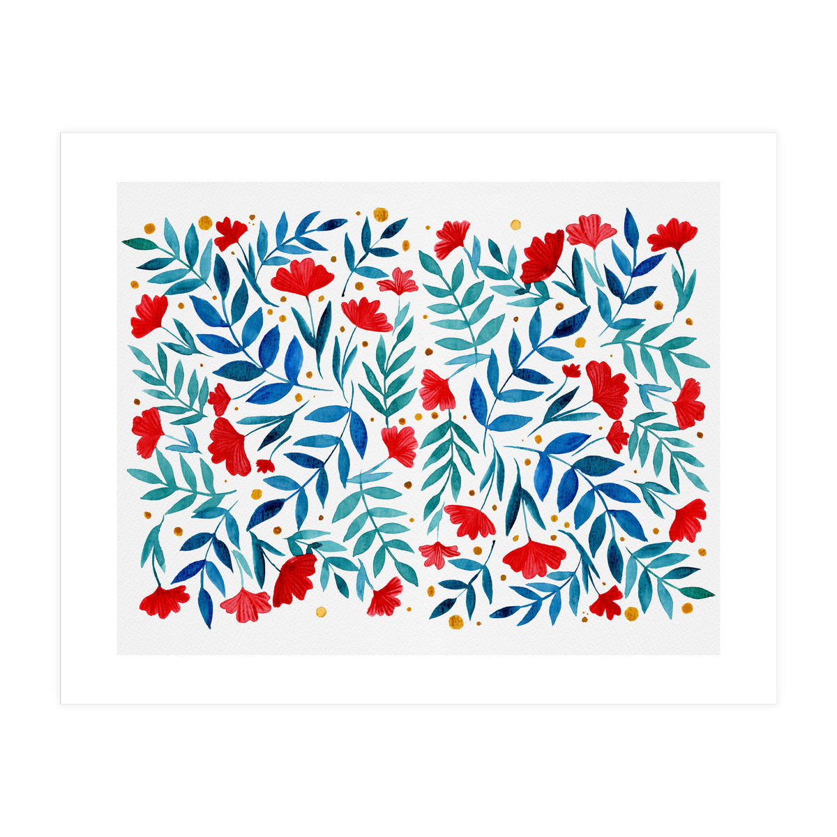 Magical garden - red and turquoise (Print Only)