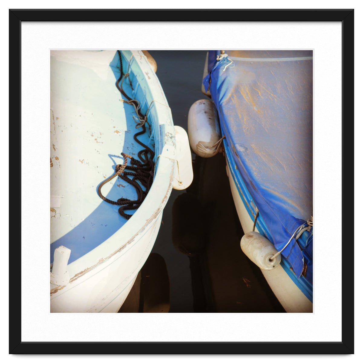 Blue and white wooden fishing boats