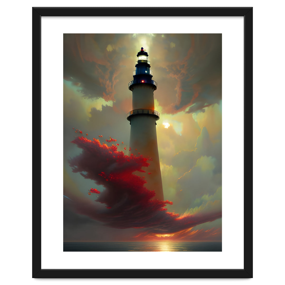 Lighthouse floating in the Sunset Clouds