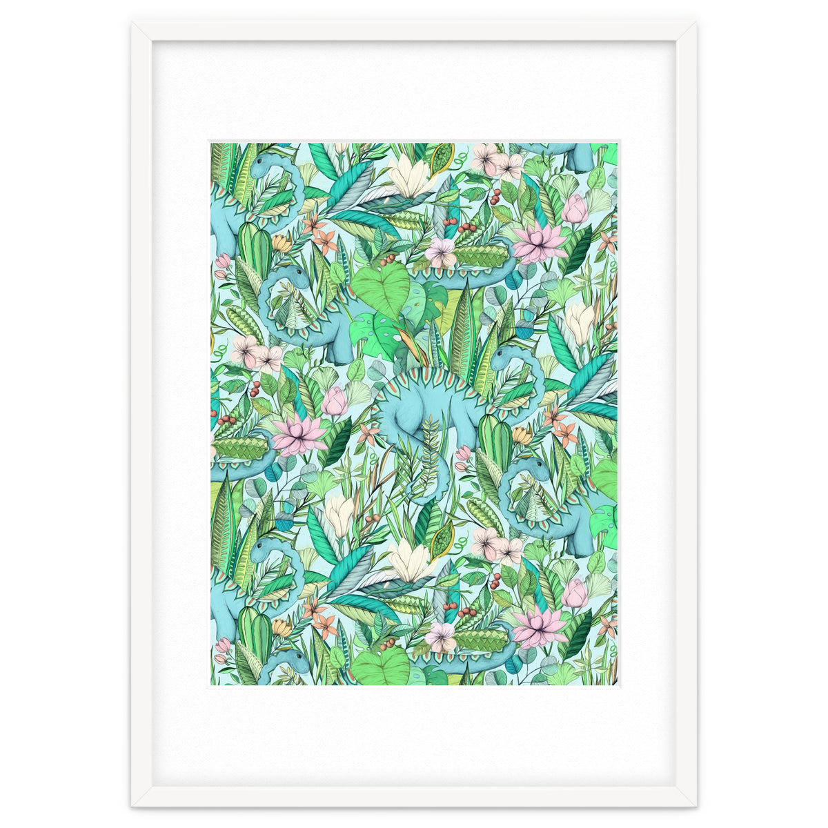 Improbable Botanical with Dinosaurs - soft pastels