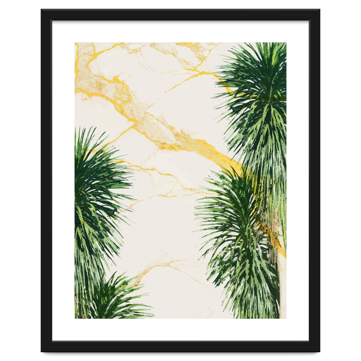 Gold marble texture with palm tree