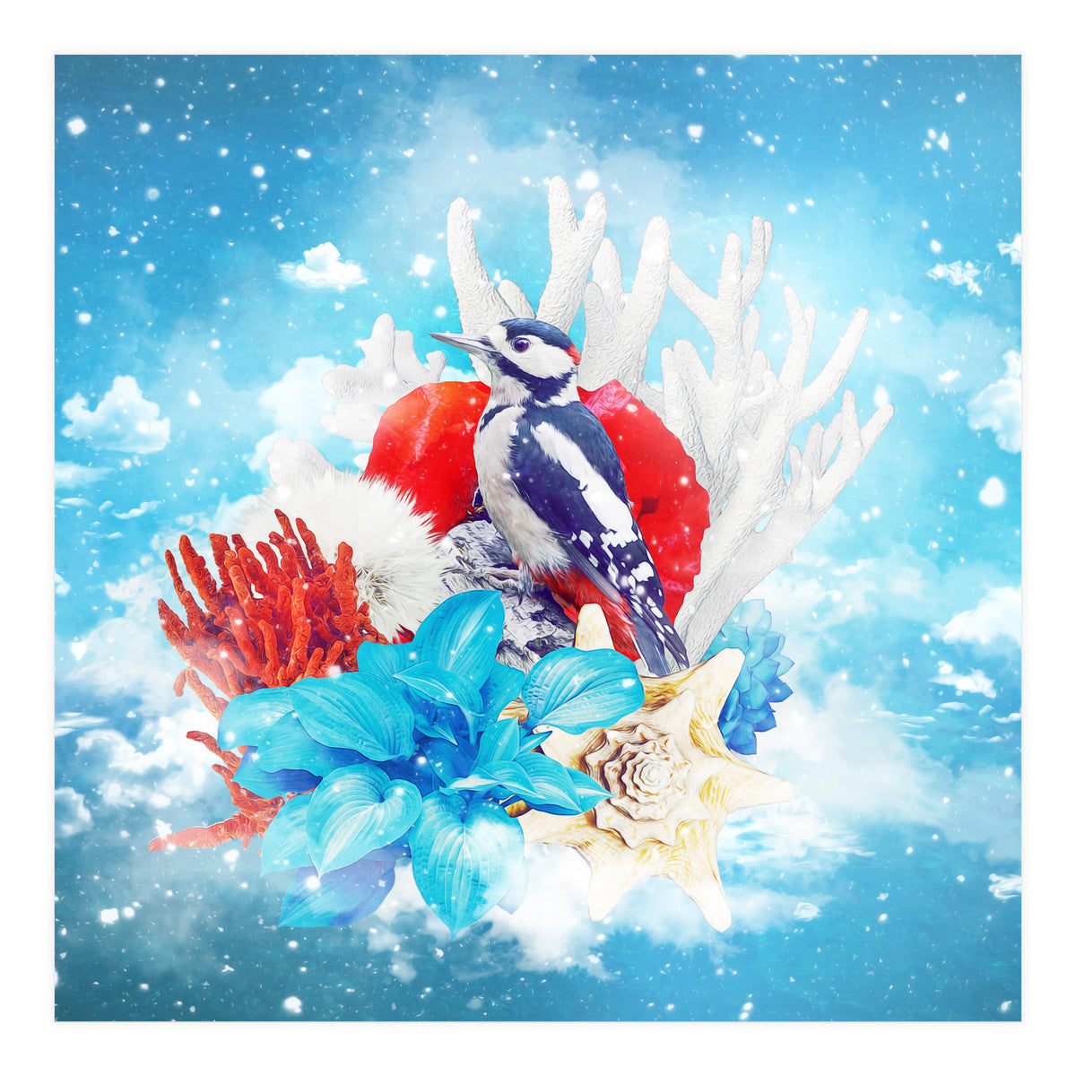 Floral Woodpecker In Winter (Print Only)