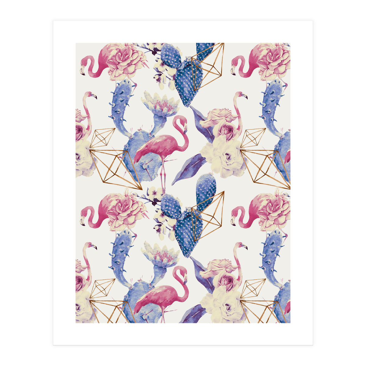 Flamingos, geometric and flowers 02 (Print Only)